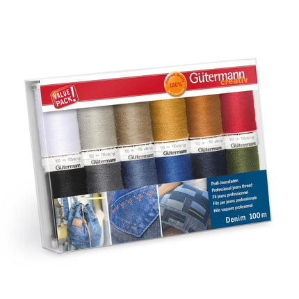 Gutermann Thread Set: Denim: 12 x 100m: Assorted Shades