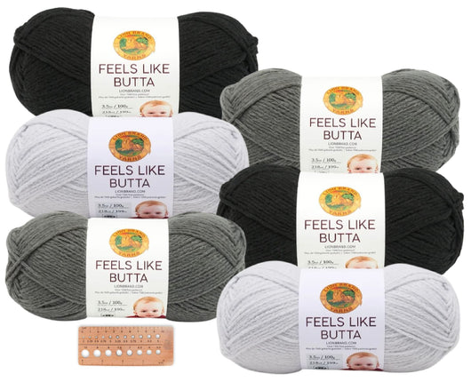 Lion Brand Yarn - Feels Like Butta - 6 Skein Assortment (Gray Tones)