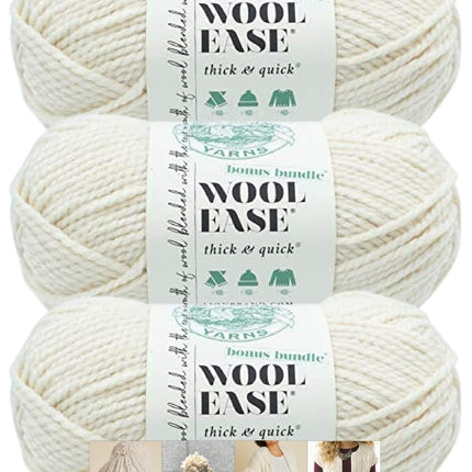 Lion Brand Yarn - Wool-Ease Thick & Quick - Solid Colors - 3 Pack with Pattern Cards - 640-099 (Fisherman)