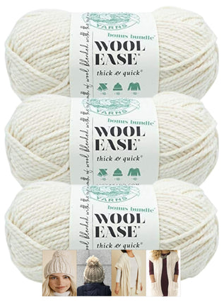 Lion Brand Yarn - Wool-Ease Thick & Quick - Solid Colors - 3 Pack with Pattern Cards - 640-099 (Fisherman)