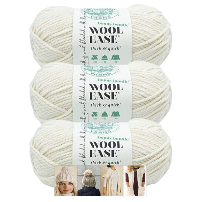 Lion Brand Yarn - Wool-Ease Thick & Quick - Solid Colors - 3 Pack with Pattern Cards - 640-099 (Fisherman)