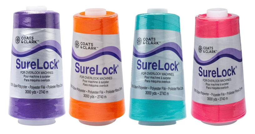 Coats & Clark - SureLock Serger Thread - 4 Cones (Purple, Tangerine, Bahama, Bright Fuschia)
