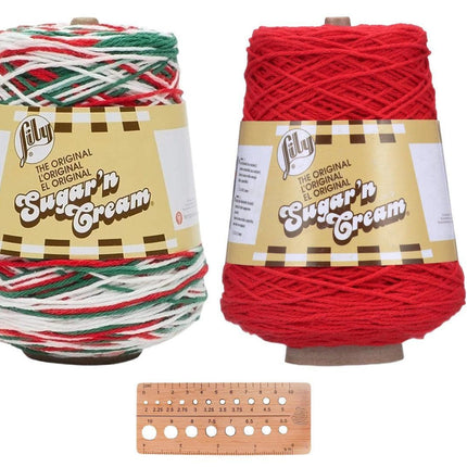 Lily Sugar n' Cream Holiday Cone Bundle 2-Pack 100% Cotton Medium 4 Worsted (Red, White, Green)
