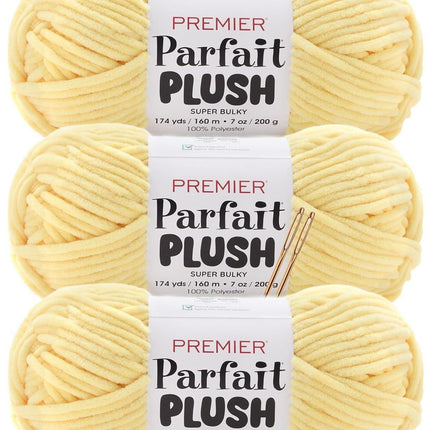 Premier Yarns Parfait Plush Thicker Super-Bulky 3-Pack with Tapestry Needles, 100% Polyester #6 Weight Skeins for Crochet Amigurumi and Soft Toys, 522 Yds