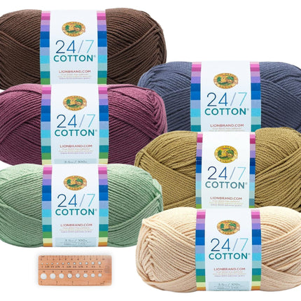 Lion Brand Yarn - 24/7 Cotton - 6 Skein Assortment (Mix 7)