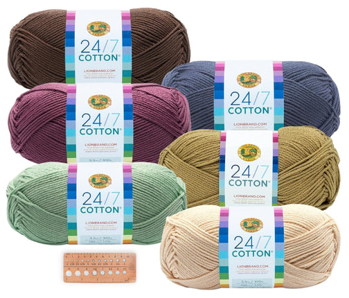 Lion Brand Yarn - 24/7 Cotton - 6 Skein Assortment (Mix 7)