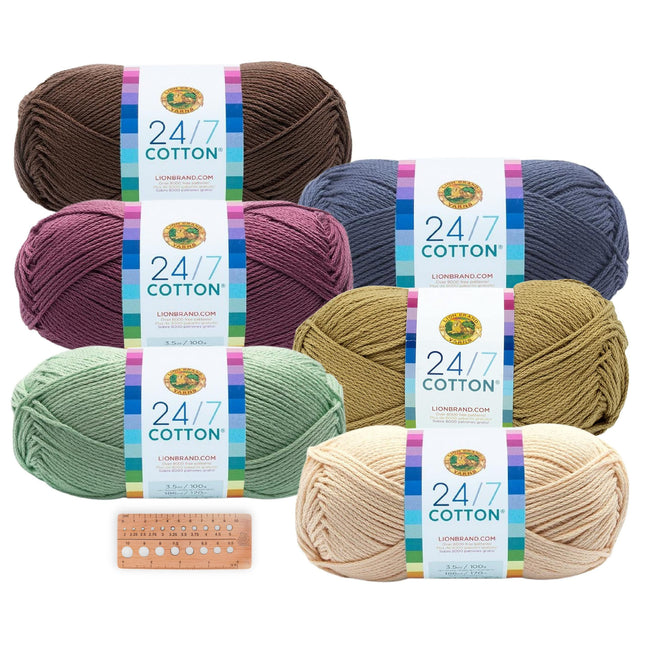 Lion Brand Yarn - 24/7 Cotton - 6 Skein Assortment (Mix 7)