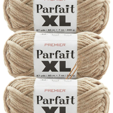 Premier Yarns Parfait XL Chenille Yarn 3-Pack with Tapestry Needles, 100% Polyester Jumbo #7 Weight Bulky Skeins for Crochet Amigurumi and Giant Plush Toys, 261 Yds Total (Parent)
