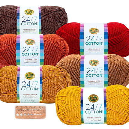 Lion Brand Yarn - 24/7 Cotton - 6 Skein Assortment (Autumn)
