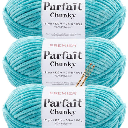 Premier Yarns Parfait Chunky Chenille Yarn - 3 Pack with Tapestry Needles, Super Bulky #6, Oeko-TEX Certified, 131 Yards Each (Parent)