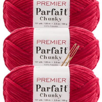 Premier Yarns Parfait Chunky Chenille Yarn - 3 Pack with Tapestry Needles, Super Bulky #6, Oeko-TEX Certified, 131 Yards Each (Parent)