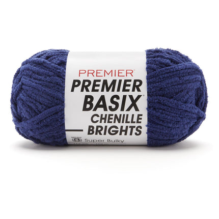 Premier Yarns Basix Chenille Brights Super-Bulky 3-Pack with Tapestry Needles, 100% Polyester #6 Weight Skeins for Crochet and Knitting Blankets, 336 Yds