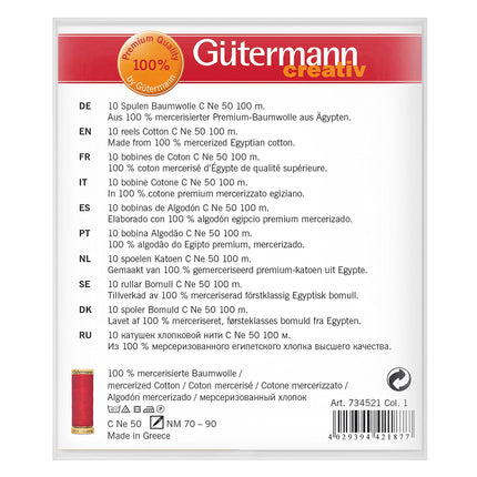 Gütermann Creativ 10 Reels of 100% Cotton, Multi-Coloured