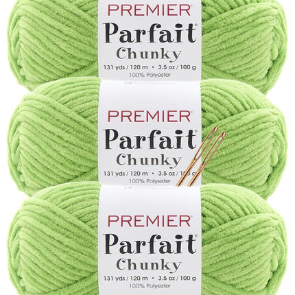 Premier Yarns Parfait Chunky Chenille Yarn - 3 Pack with Tapestry Needles, Super Bulky #6, Oeko-TEX Certified, 131 Yards Each (Parent)