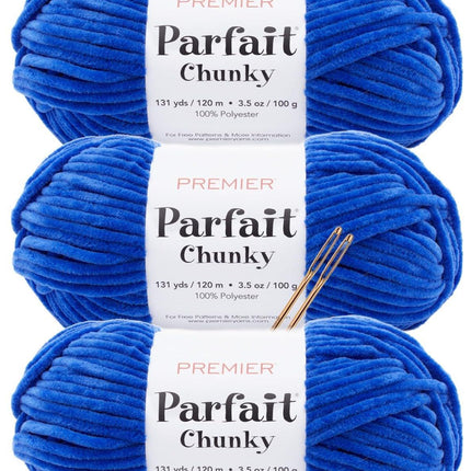 Premier Yarns Parfait Chunky Chenille Yarn - 3 Pack with Tapestry Needles, Super Bulky #6, Oeko-TEX Certified, 131 Yards Each (Parent)