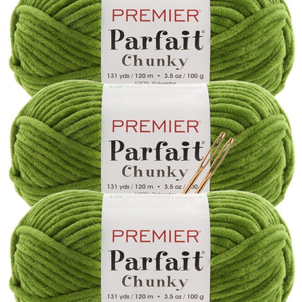 Premier Yarns Parfait Chunky Chenille Yarn - 3 Pack with Tapestry Needles, Super Bulky #6, Oeko-TEX Certified, 131 Yards Each (Parent)