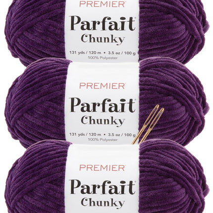 Premier Yarns Parfait Chunky Chenille Yarn - 3 Pack with Tapestry Needles, Super Bulky #6, Oeko-TEX Certified, 131 Yards Each (Parent)