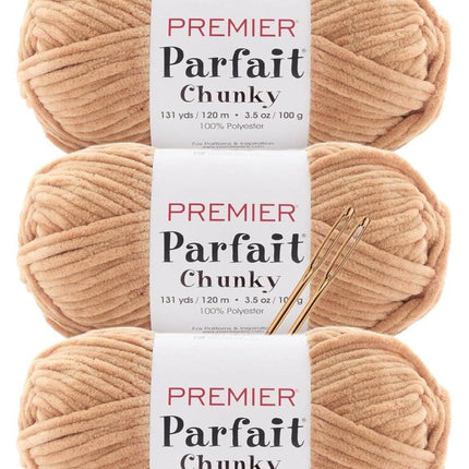 Premier Yarns Parfait Chunky Chenille Yarn - 3 Pack with Tapestry Needles, Super Bulky #6, Oeko-TEX Certified, 131 Yards Each (Parent)