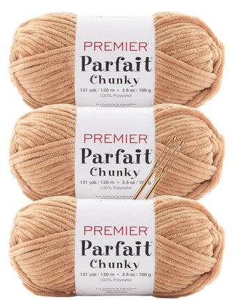 Premier Yarns Parfait Chunky Chenille Yarn - 3 Pack with Tapestry Needles, Super Bulky #6, Oeko-TEX Certified, 131 Yards Each (Parent)