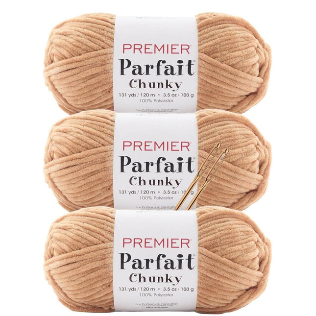 Premier Yarns Parfait Chunky Chenille Yarn - 3 Pack with Tapestry Needles, Super Bulky #6, Oeko-TEX Certified, 131 Yards Each (Parent)