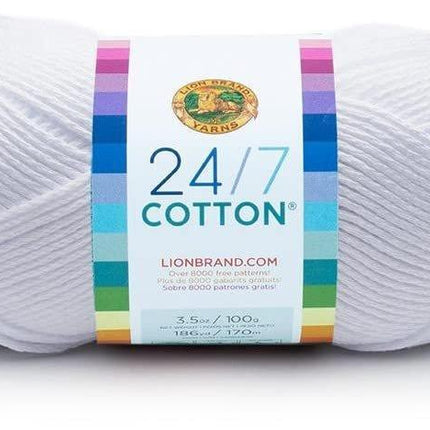 Lion Brand Yarn - 24/7 Cotton - 6 Skeins with Needle Gauge - Christmas Holiday #1 (Grass, Red, & White)
