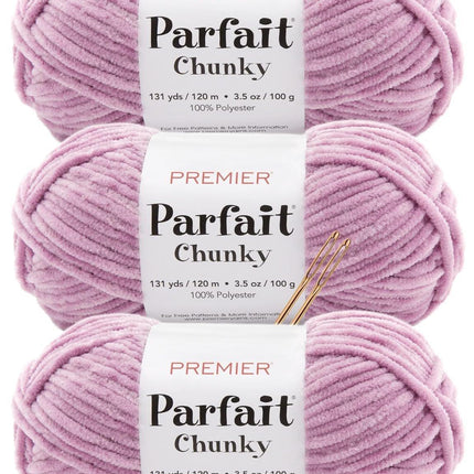 Premier Yarns Parfait Chunky Chenille Yarn - 3 Pack with Tapestry Needles, Super Bulky #6, Oeko-TEX Certified, 131 Yards Each (Parent)