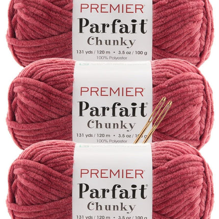 Premier Yarns Parfait Chunky Chenille Yarn - 3 Pack with Tapestry Needles, Super Bulky #6, Oeko-TEX Certified, 131 Yards Each (Parent)