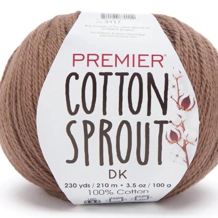 Premier Yarns Cotton Sprout DK Light 3-Pack with Gauge Tool, 100% Un-Mercerized Cotton #3 Weight Skeins for Crochet and Knitting, 690 Yds (Parent)