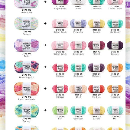 Premier Yarns Basix Chenille Multi Super-Bulky 3-Pack with Tapestry Needles, 100% Polyester #6 Weight Variegated Skeins for Crochet and Knitting, 225 Yds
