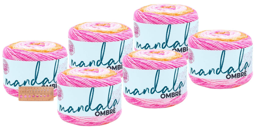 Lion Brand Yarn -Mandala Ombre - 6 Pack with Needle Gauge