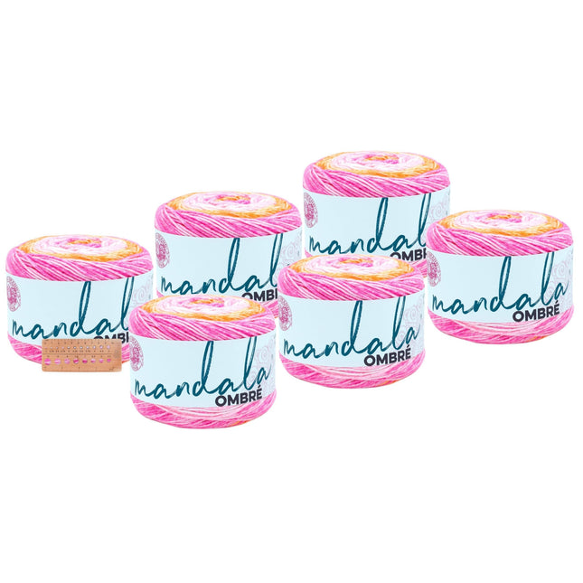 Lion Brand Yarn -Mandala Ombre - 6 Pack with Needle Gauge