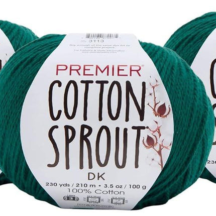 Premier Yarns Cotton Sprout DK Light 3-Pack with Gauge Tool, 100% Un-Mercerized Cotton #3 Weight Skeins for Crochet and Knitting, 690 Yds (Parent)