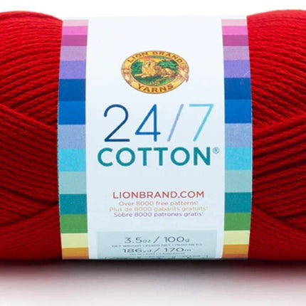 Lion Brand Yarn - 24/7 Cotton - 6 Skeins with Needle Gauge - Christmas Holiday #1 (Grass, Red, & White)