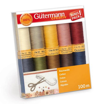 Gutermann 734521-3 Thread Set Natural Cotton 50 100m/10 reels, Col 2 Assorted