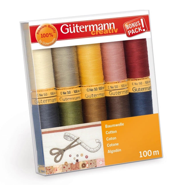 Gutermann 734521-3 Thread Set Natural Cotton 50 100m/10 reels, Col 2 Assorted