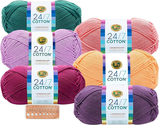 Lion Brand Yarn - 24/7 Cotton - 6 Skein Assortment (Jelly Beans)