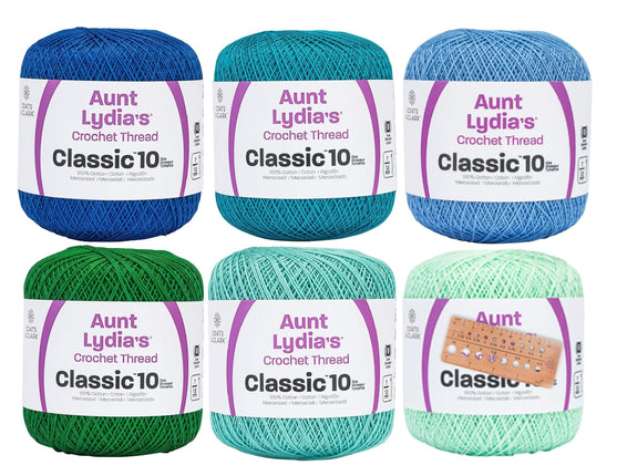 Coats & Clark Aunt Lydia's Crochet Thread Cotton Classic 10-6 Skein Assortment (Ocean)