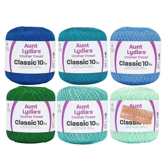 Coats & Clark Aunt Lydia's Crochet Thread Cotton Classic 10-6 Skein Assortment (Ocean)