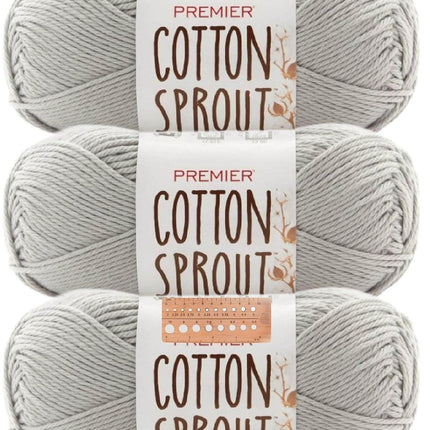 Premier Yarns Cotton Sprout Worsted Medium 3-Pack with Gauge Tool, 100% Natural Cotton #4 Weight Skeins for Crochet Dishcloths and Blankets, 540 Yds (Parent)