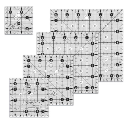 Craft Bunch - 5 Non-Slip Square Quilt Template Rulers - 2.5", 3.5", 4.5", 5.5", 6.5"