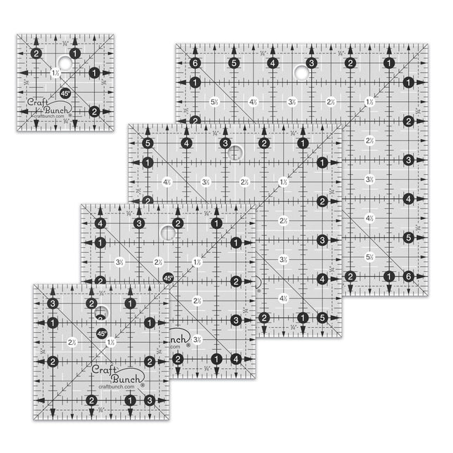 Craft Bunch - 5 Non-Slip Square Quilt Template Rulers - 2.5", 3.5", 4.5", 5.5", 6.5"
