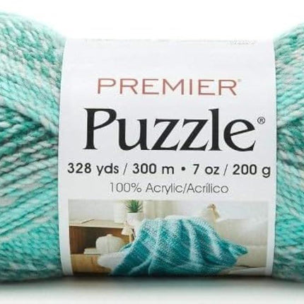 Premier Yarns Puzzle Bulky Yarn 3-Pack with Gauge Tool, 100% Acrylic Soft Self-Striping #5 Weight Craft Cakes for Crochet Sweaters and Blankets, 984 Yds Total