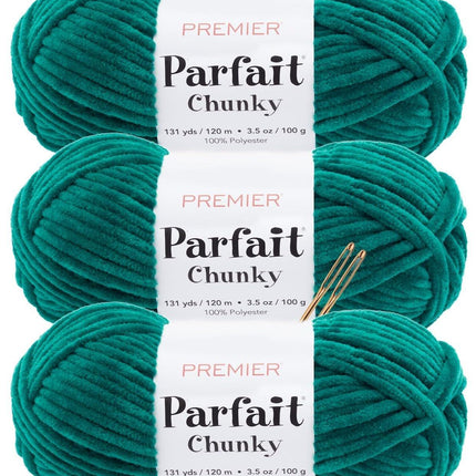 Premier Yarns Parfait Chunky Chenille Yarn - 3 Pack with Tapestry Needles, Super Bulky #6, Oeko-TEX Certified, 131 Yards Each (Parent)