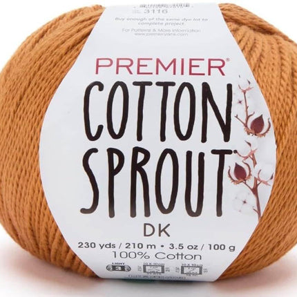 Premier Yarns Cotton Sprout DK Light 3-Pack with Gauge Tool, 100% Un-Mercerized Cotton #3 Weight Skeins for Crochet and Knitting, 690 Yds (Parent)