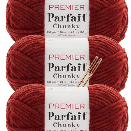 Premier Yarns Parfait Chunky Chenille Yarn - 3 Pack with Tapestry Needles, Super Bulky #6, Oeko-TEX Certified, 131 Yards Each (Parent)