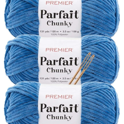 Premier Yarns Parfait Chunky Chenille Yarn - 3 Pack with Tapestry Needles, Super Bulky #6, Oeko-TEX Certified, 131 Yards Each (Parent)