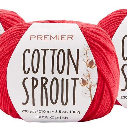 Premier Yarns Cotton Sprout DK Light 3-Pack with Gauge Tool, 100% Un-Mercerized Cotton #3 Weight Skeins for Crochet and Knitting, 690 Yds (Parent)