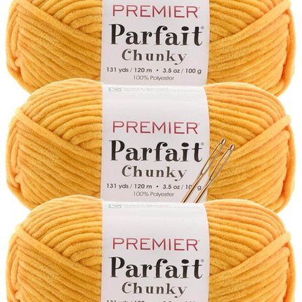 Premier Yarns Parfait Chunky Chenille Yarn - 3 Pack with Tapestry Needles, Super Bulky #6, Oeko-TEX Certified, 131 Yards Each (Parent)