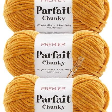 Premier Yarns Parfait Chunky Chenille Yarn - 3 Pack with Tapestry Needles, Super Bulky #6, Oeko-TEX Certified, 131 Yards Each (Parent)