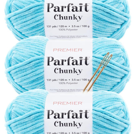 Premier Yarns Parfait Chunky Chenille Yarn - 3 Pack with Tapestry Needles, Super Bulky #6, Oeko-TEX Certified, 131 Yards Each (Parent)
